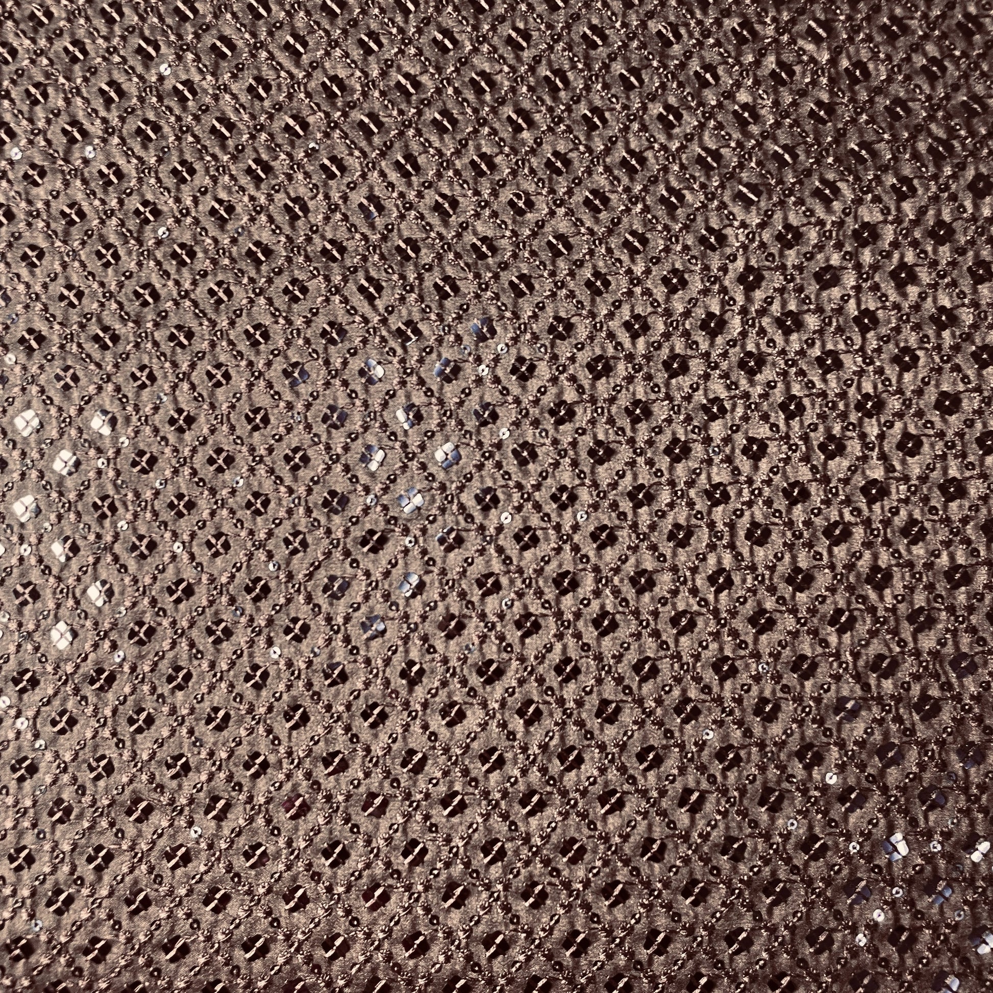 Brown Thread Sequins Embroidery Russian Silk Fabric 19686