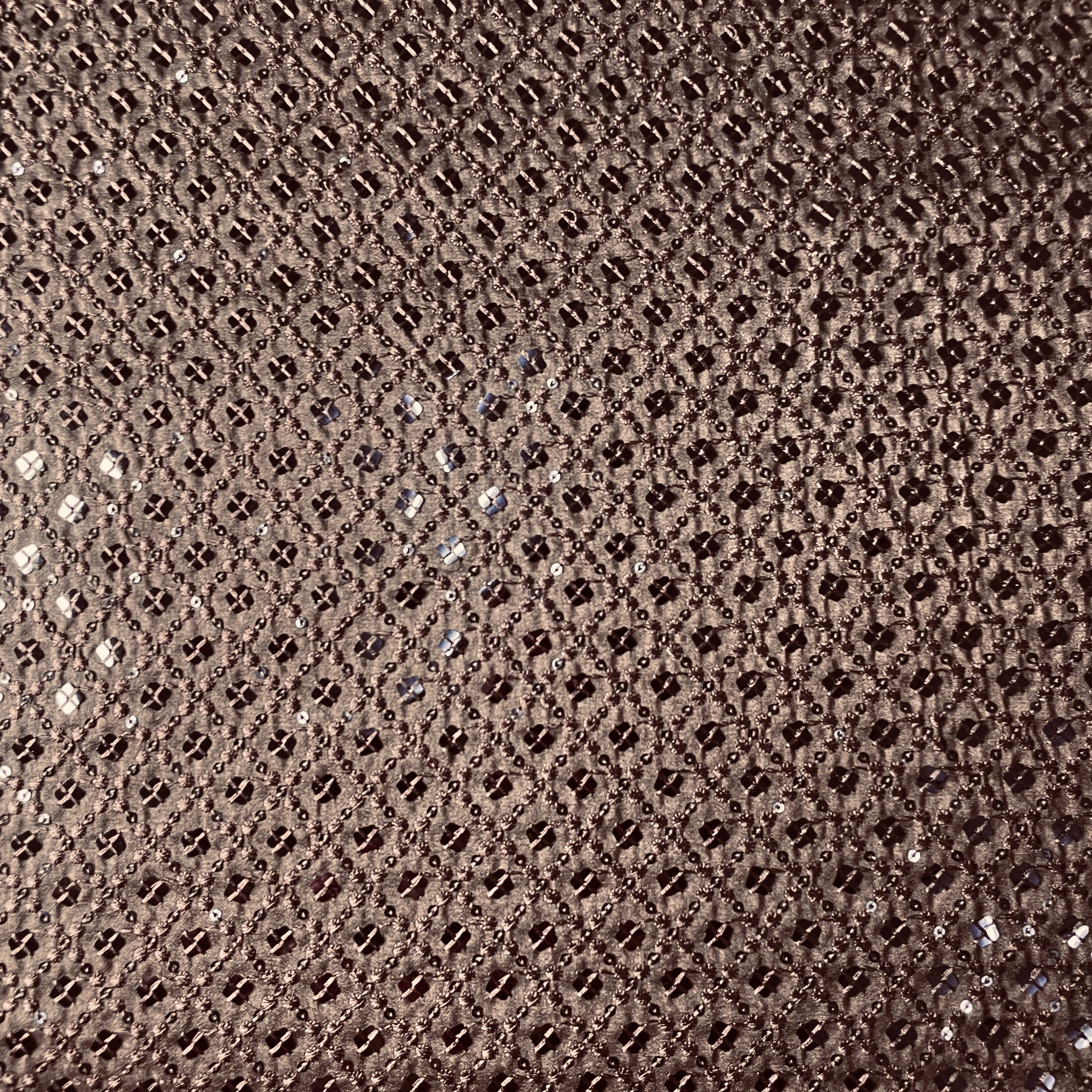Brown Thread Sequins Embroidery Russian Silk Fabric 19686