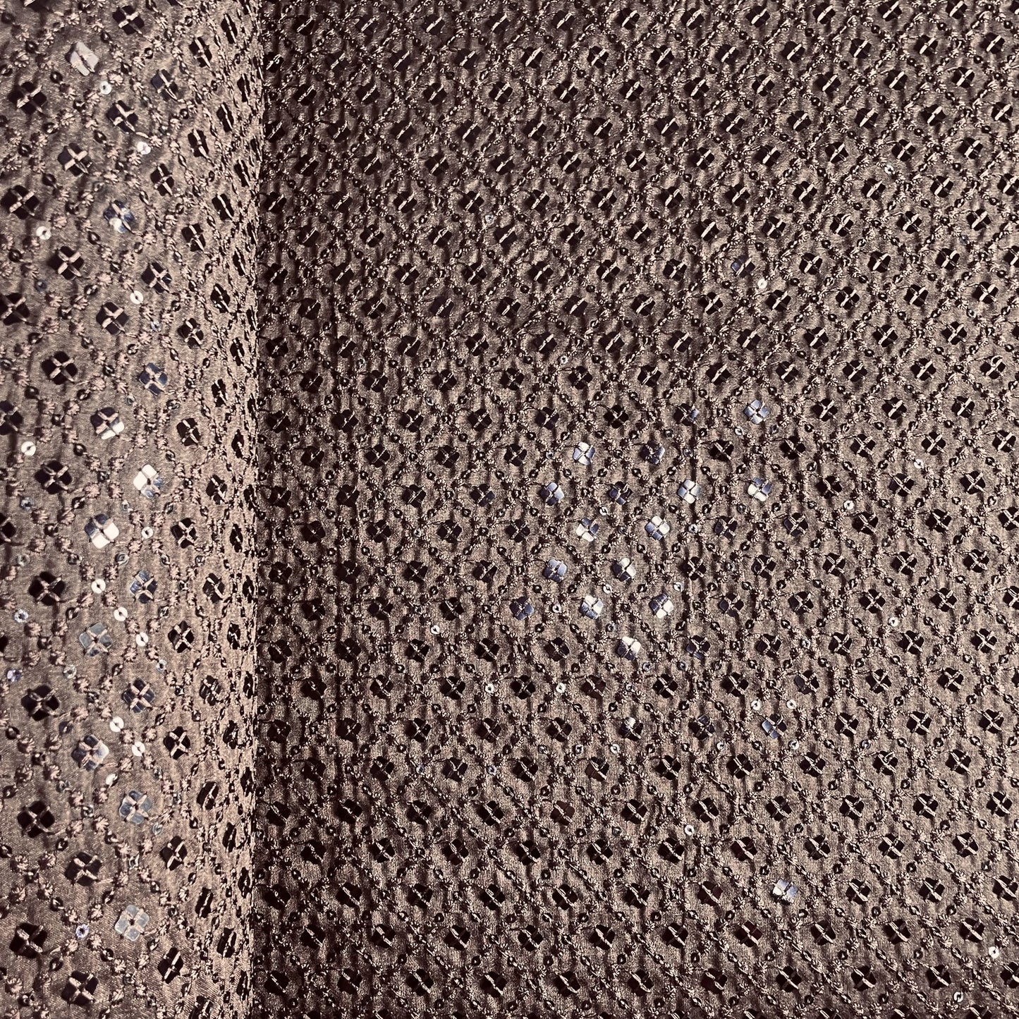 Brown Thread Sequins Embroidery Russian Silk Fabric 19686