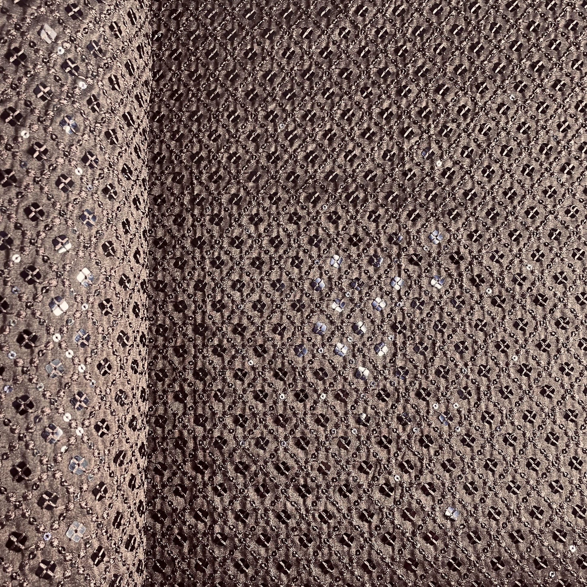 Brown Thread Sequins Embroidery Russian Silk Fabric 19686