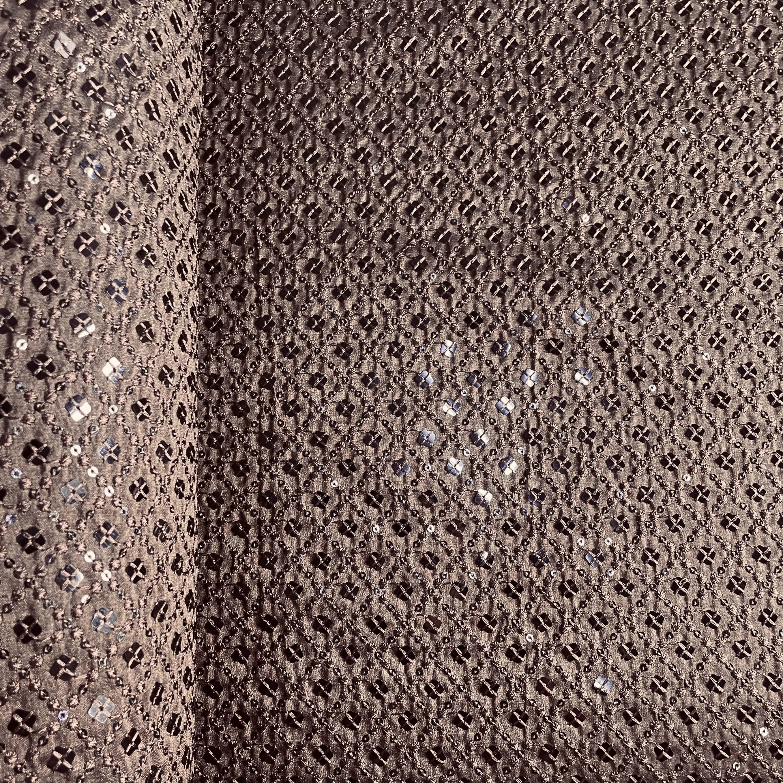 Brown Thread Sequins Embroidery Russian Silk Fabric 19686