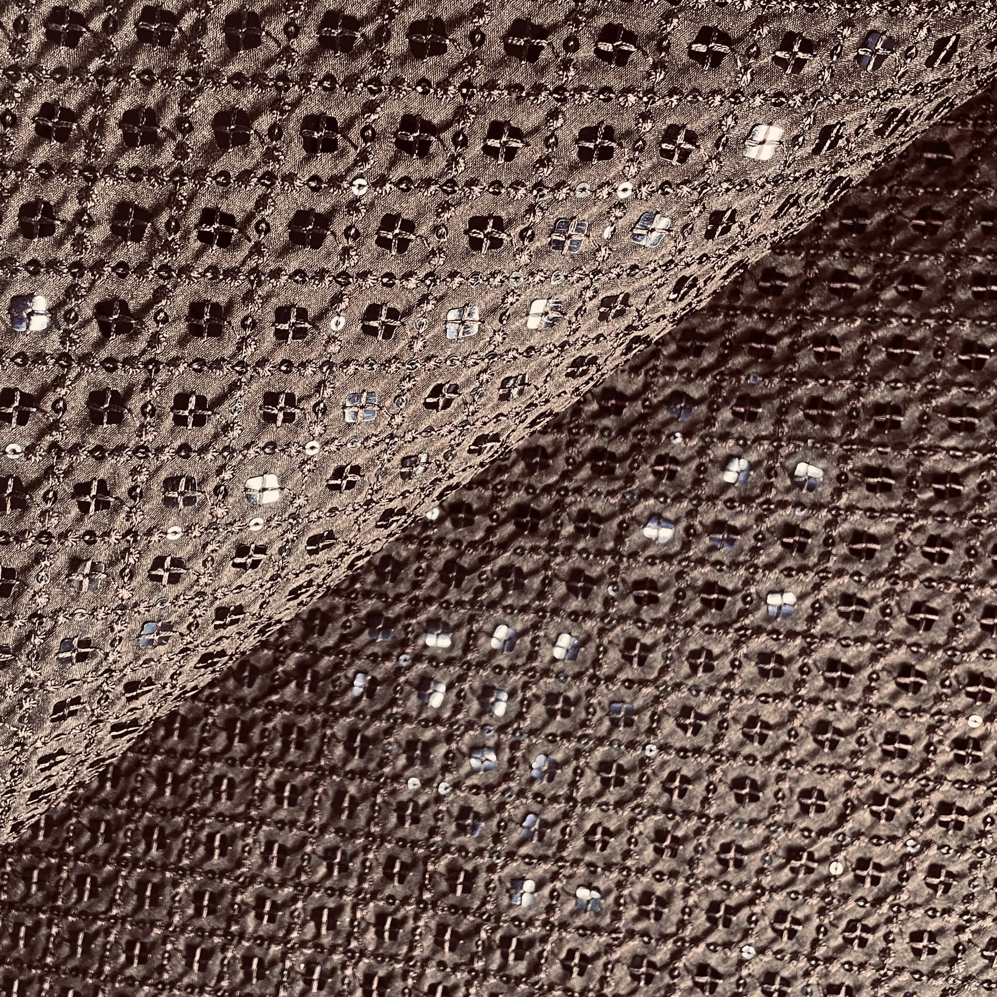 Brown Thread Sequins Embroidery Russian Silk Fabric 19686