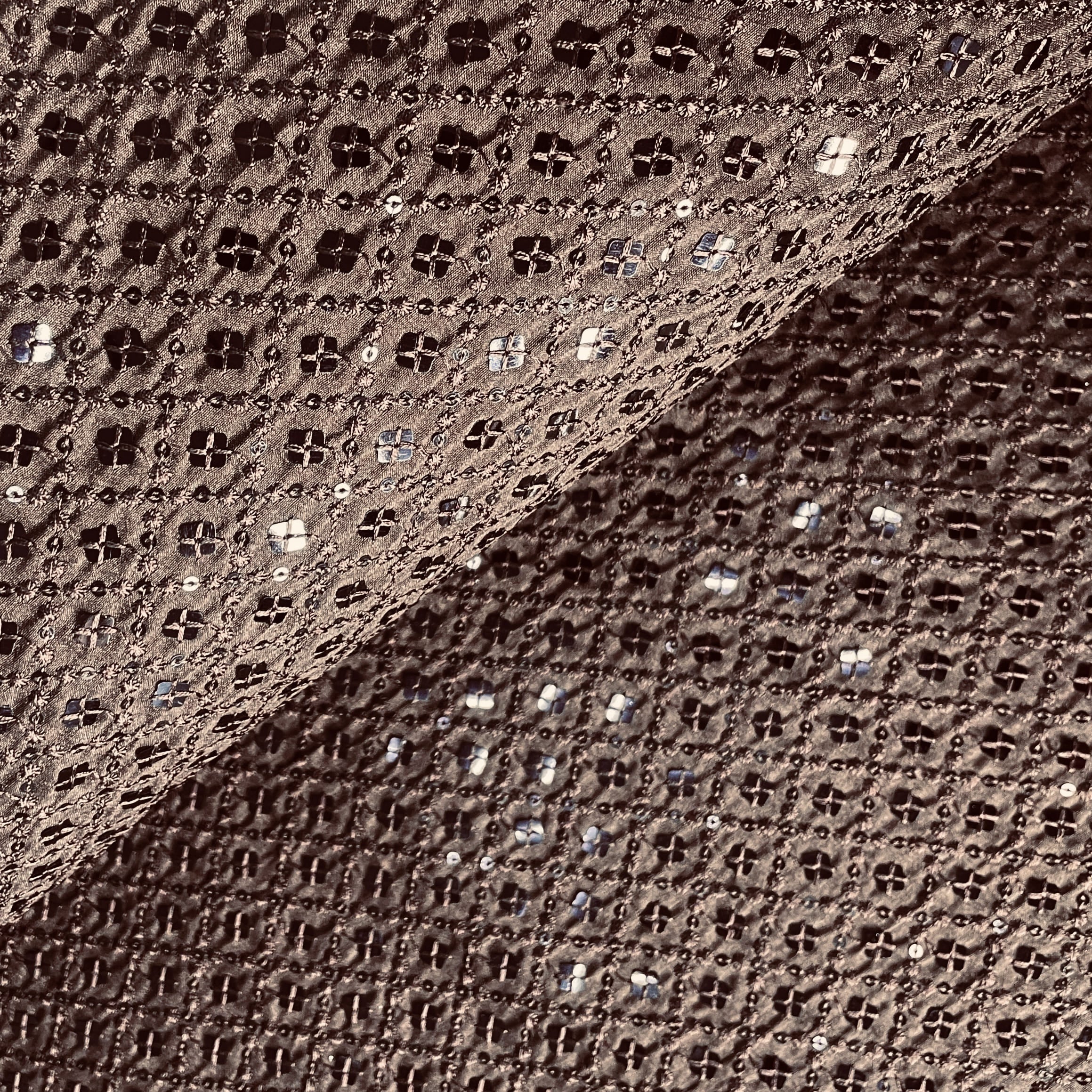 Brown Thread Sequins Embroidery Russian Silk Fabric 19686