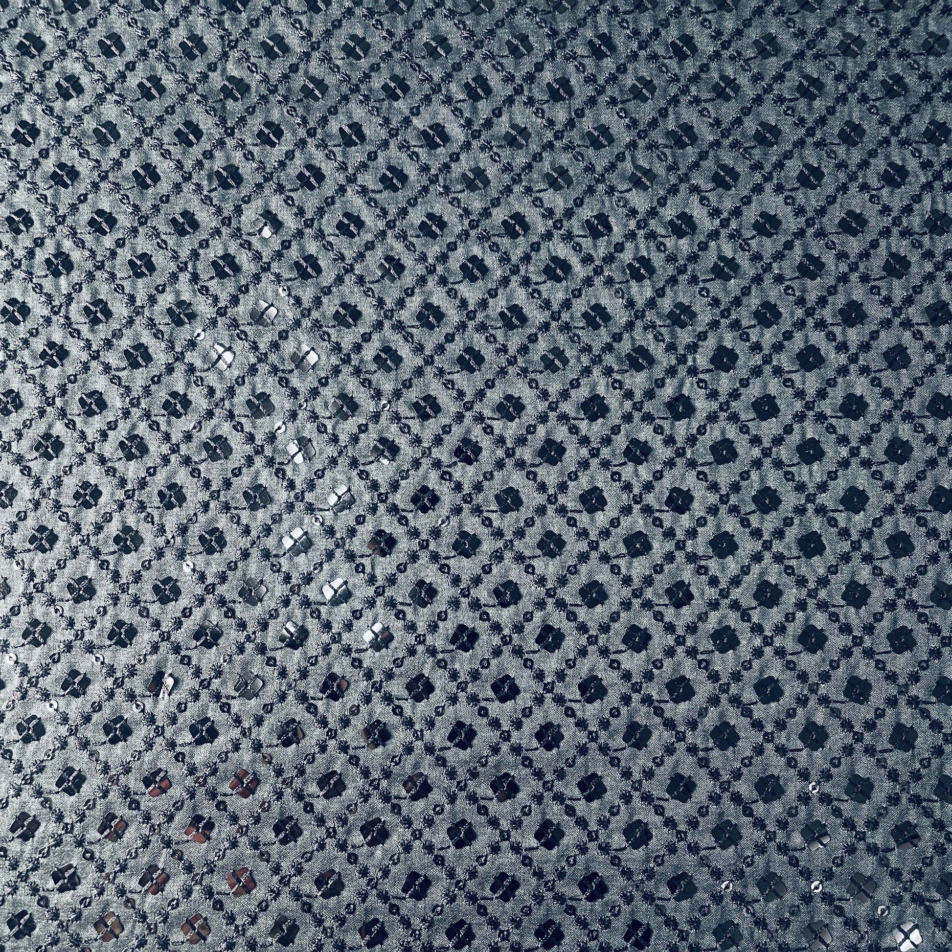 Light Grey Sequins Embroidery Russian Silk Fabric 19687