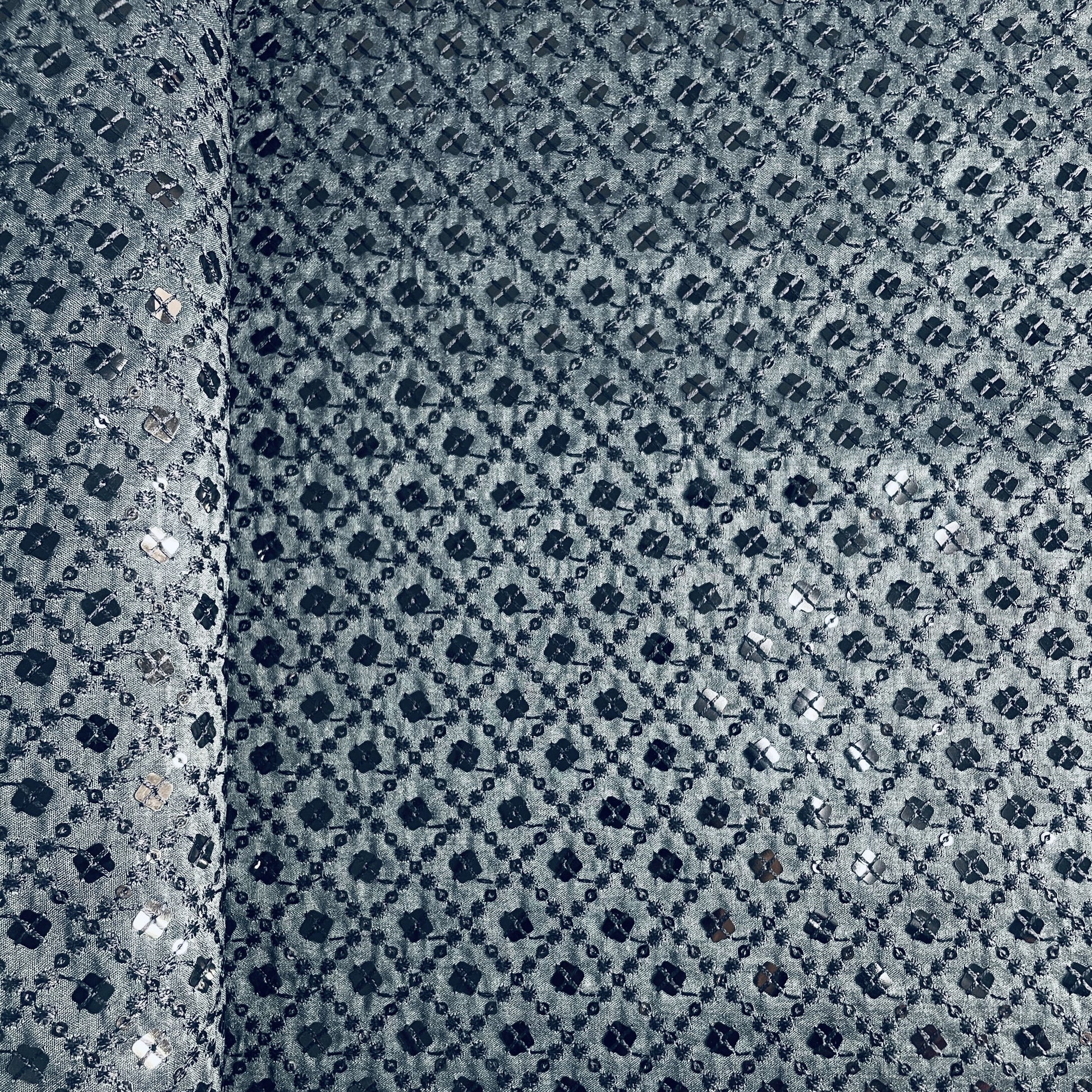 Light Grey Sequins Embroidery Russian Silk Fabric 19687