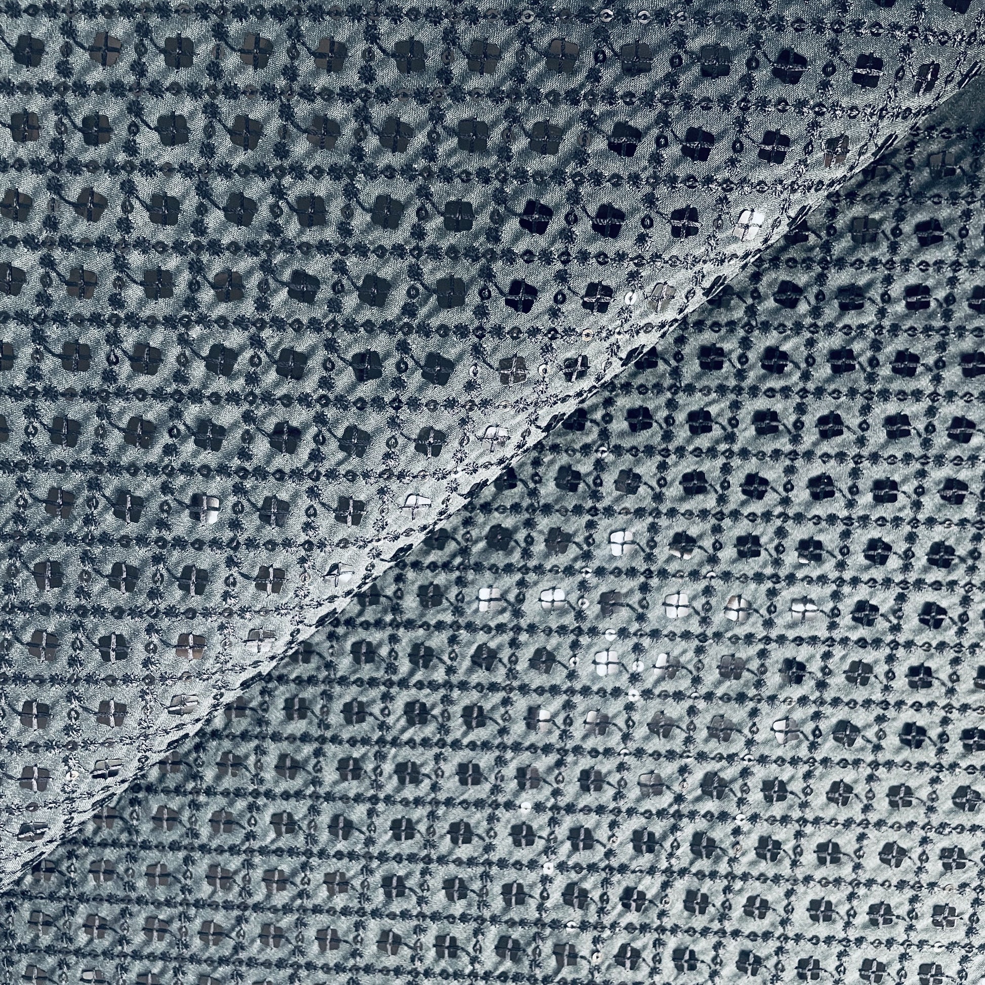 Light Grey Sequins Embroidery Russian Silk Fabric 19687