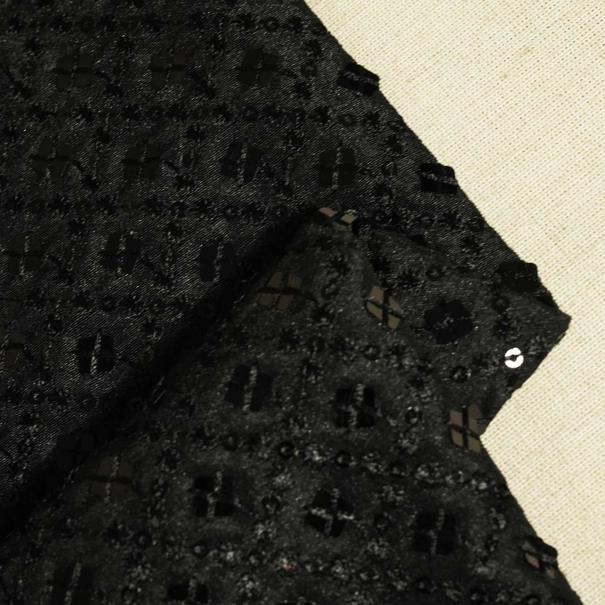 Black Thread Sequins Embroidery Russian Silk Fabric 7999 SB-19688