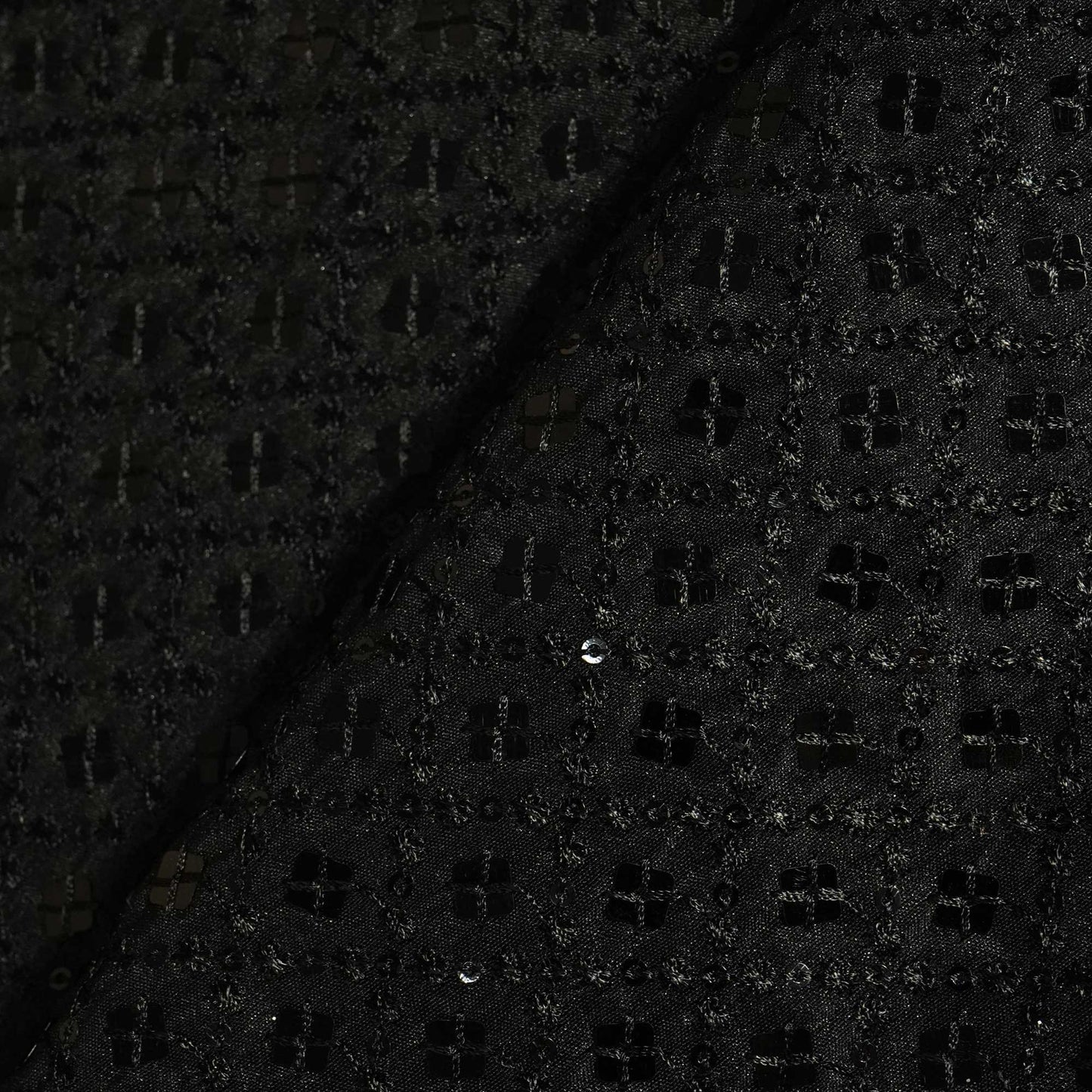 Black Thread Sequins Embroidery Russian Silk Fabric 7999 SB-19688