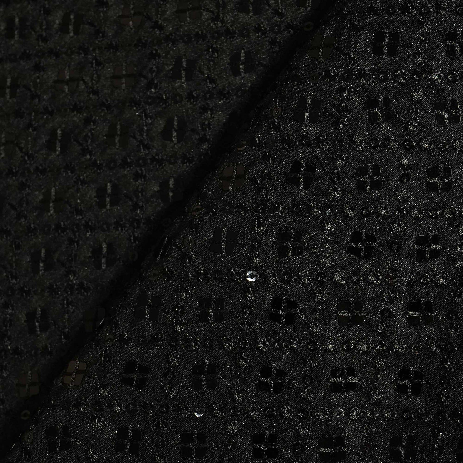 Black Thread Sequins Embroidery Russian Silk Fabric 7999 SB-19688