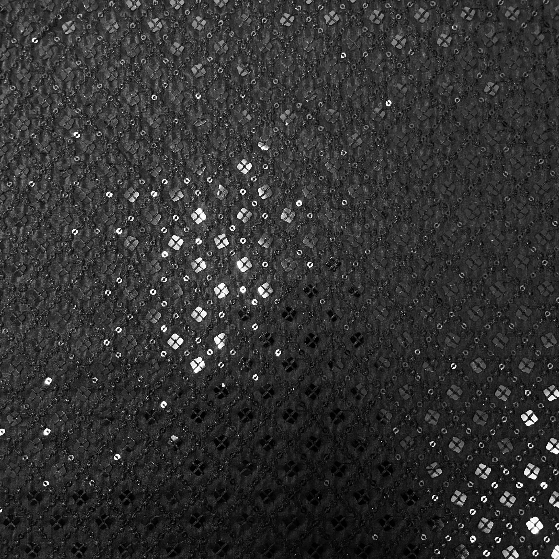 Black Thread Sequins Embroidery Russian Silk Fabric 19688
