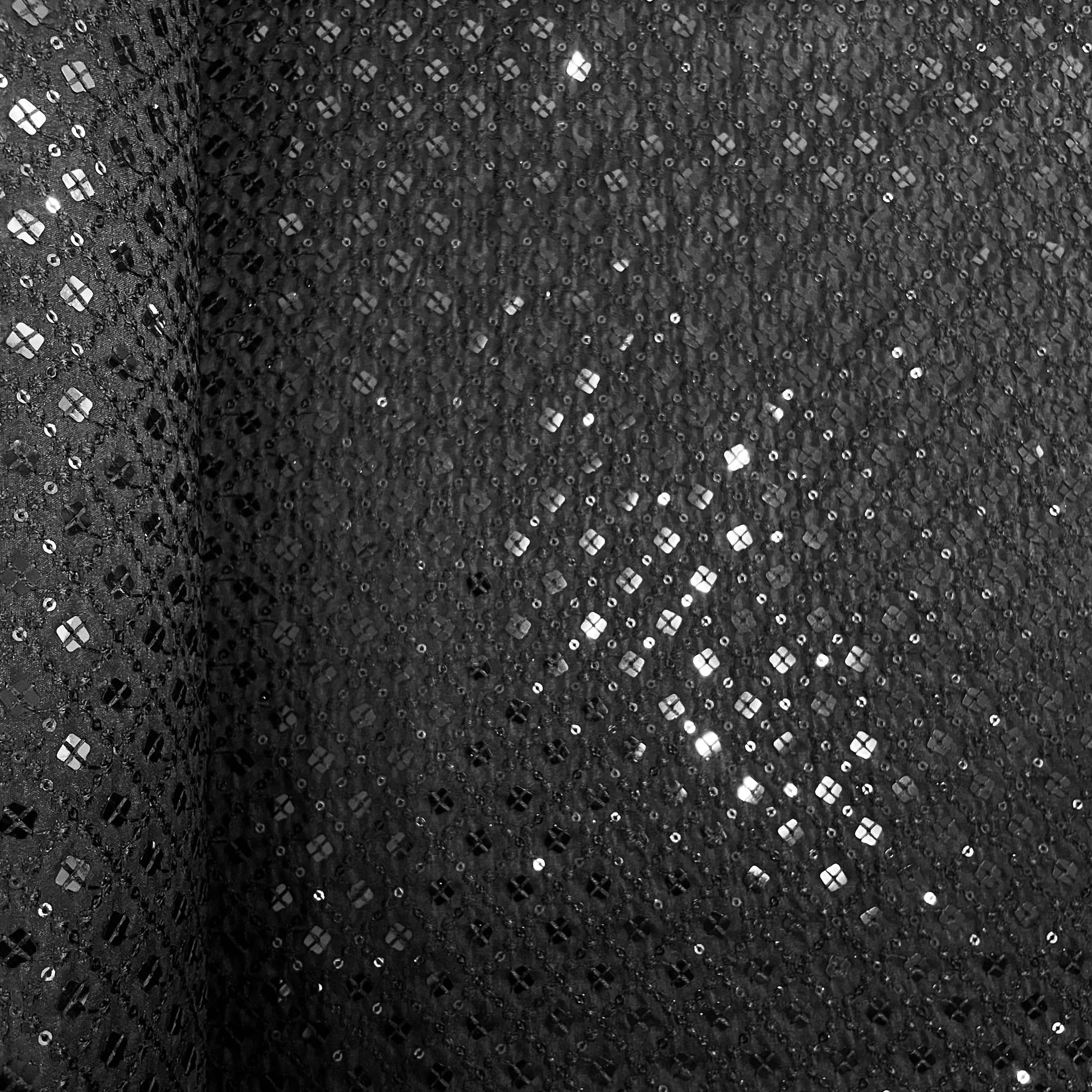Black Thread Sequins Embroidery Russian Silk Fabric 19688