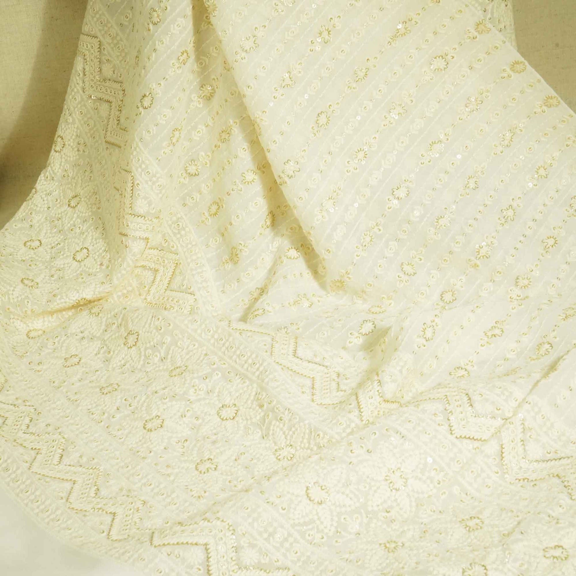 White Chikankari Thread Embroidery Dyeable Georgette Fabric 440 AF-19692  