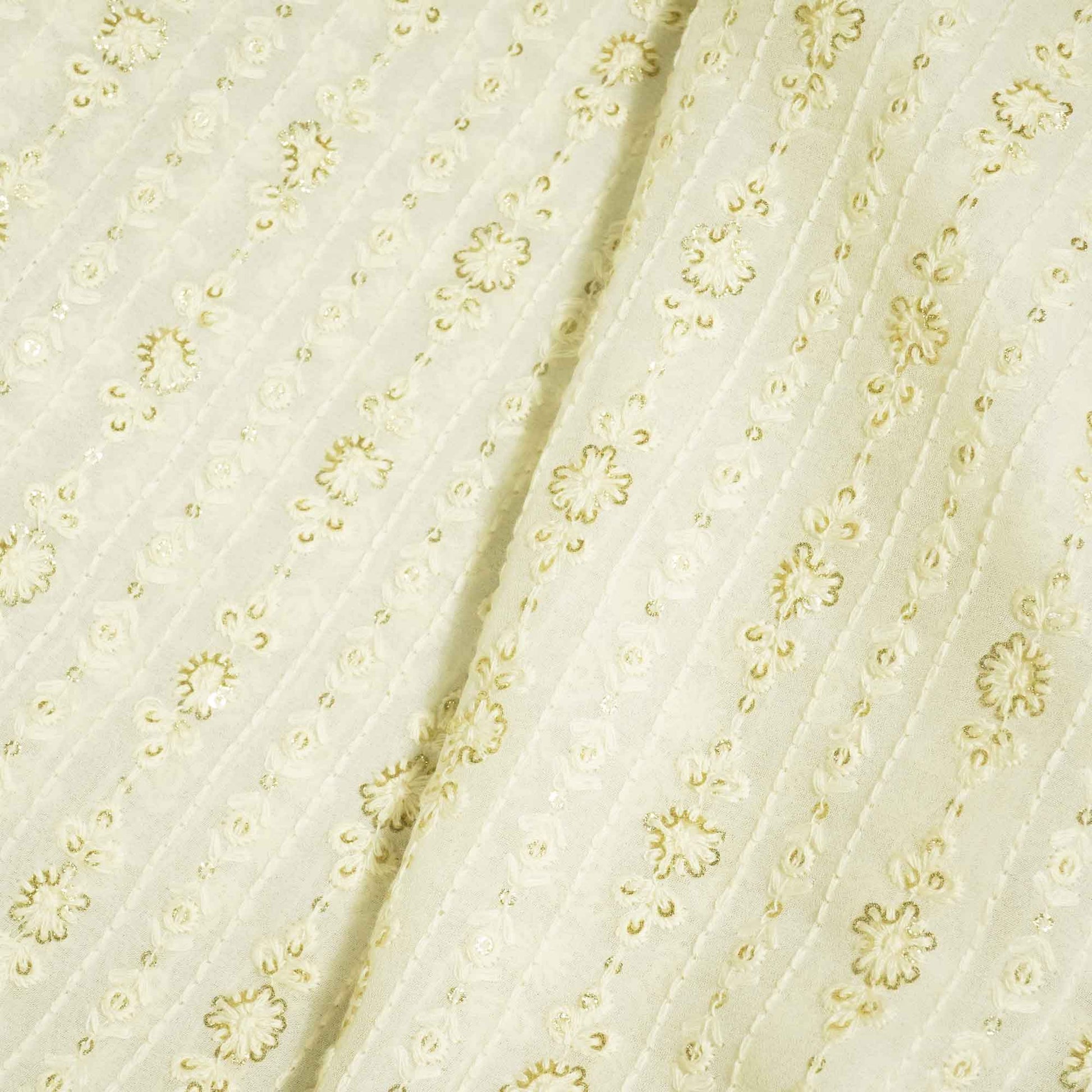White Chikankari Thread Embroidery Dyeable Georgette Fabric 440 AF-19692  