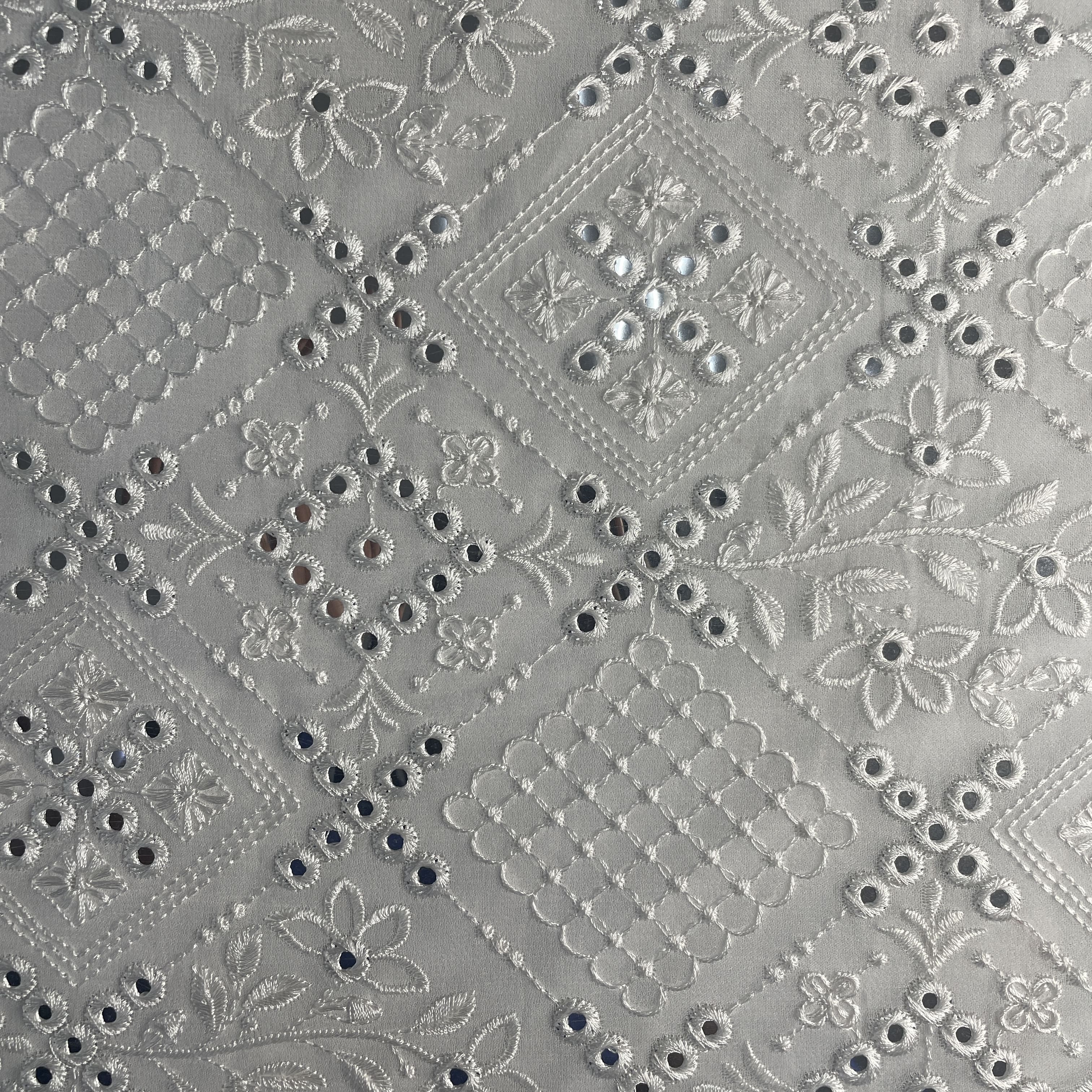 White Mirror Embroidery Dyeable Georgette Fabric 19694
