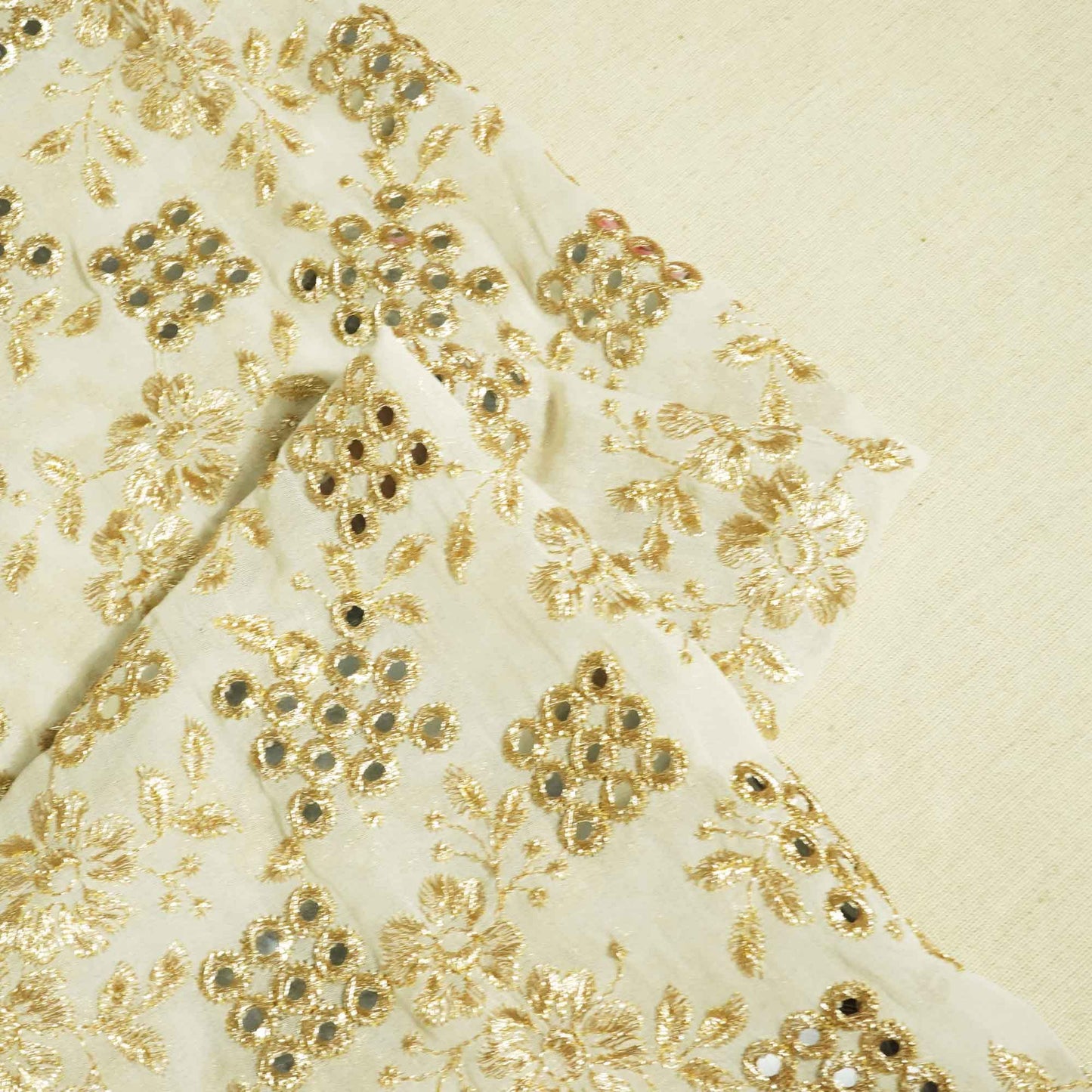 White Mirror & Zari Embroidery Dyeable Georgette Fabric 440 AF-19696  