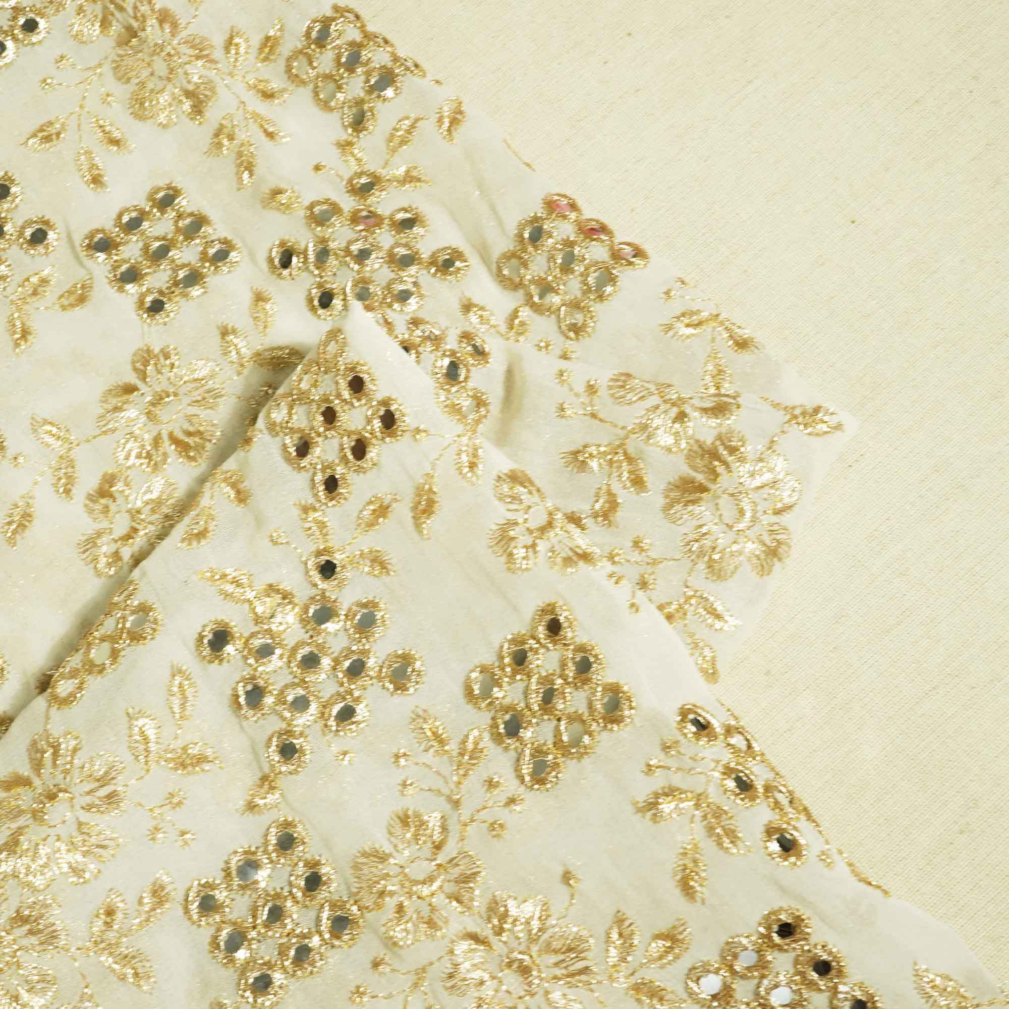 White Mirror & Zari Embroidery Dyeable Georgette Fabric 440 AF-19696  