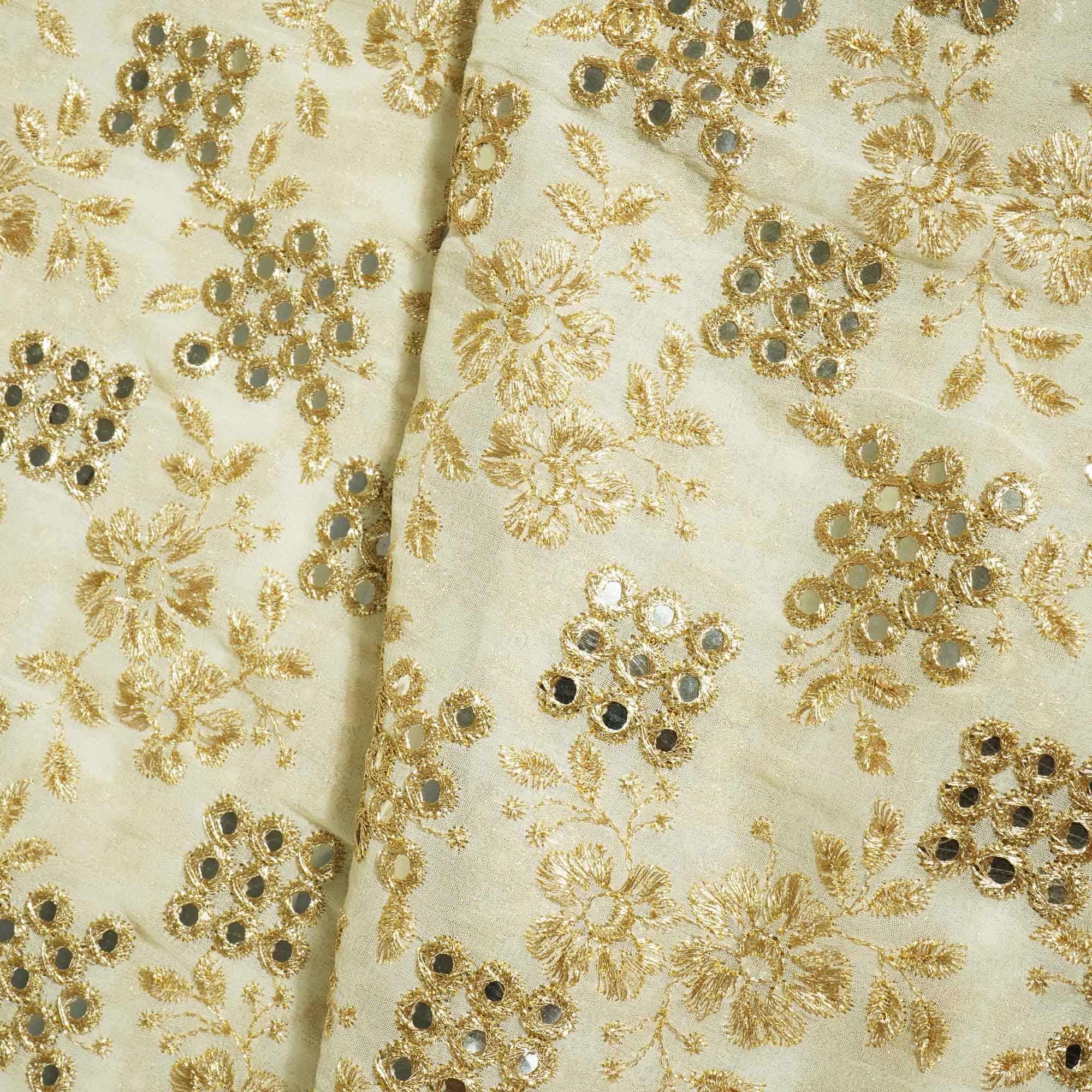 White Mirror & Zari Embroidery Dyeable Georgette Fabric 440 AF-19696  
