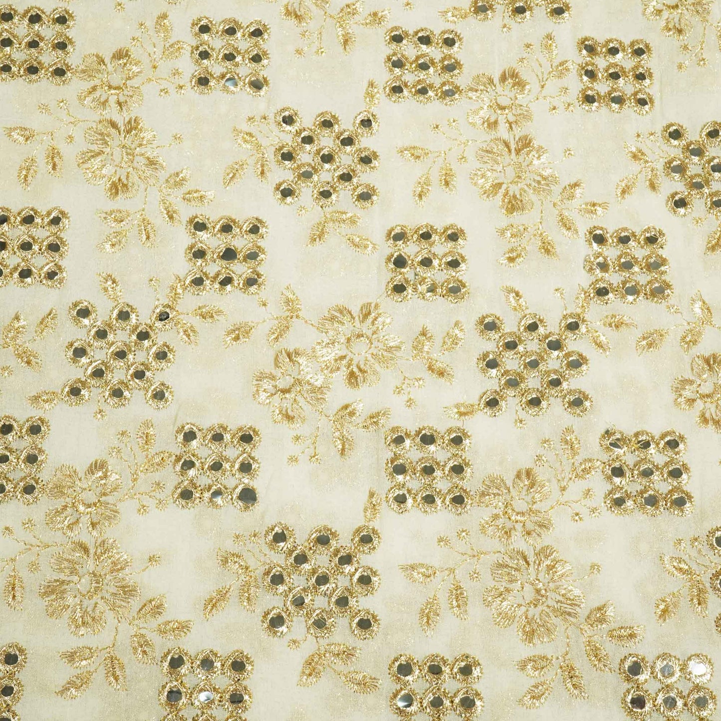 White Mirror & Zari Embroidery Dyeable Georgette Fabric 440 AF-19696  