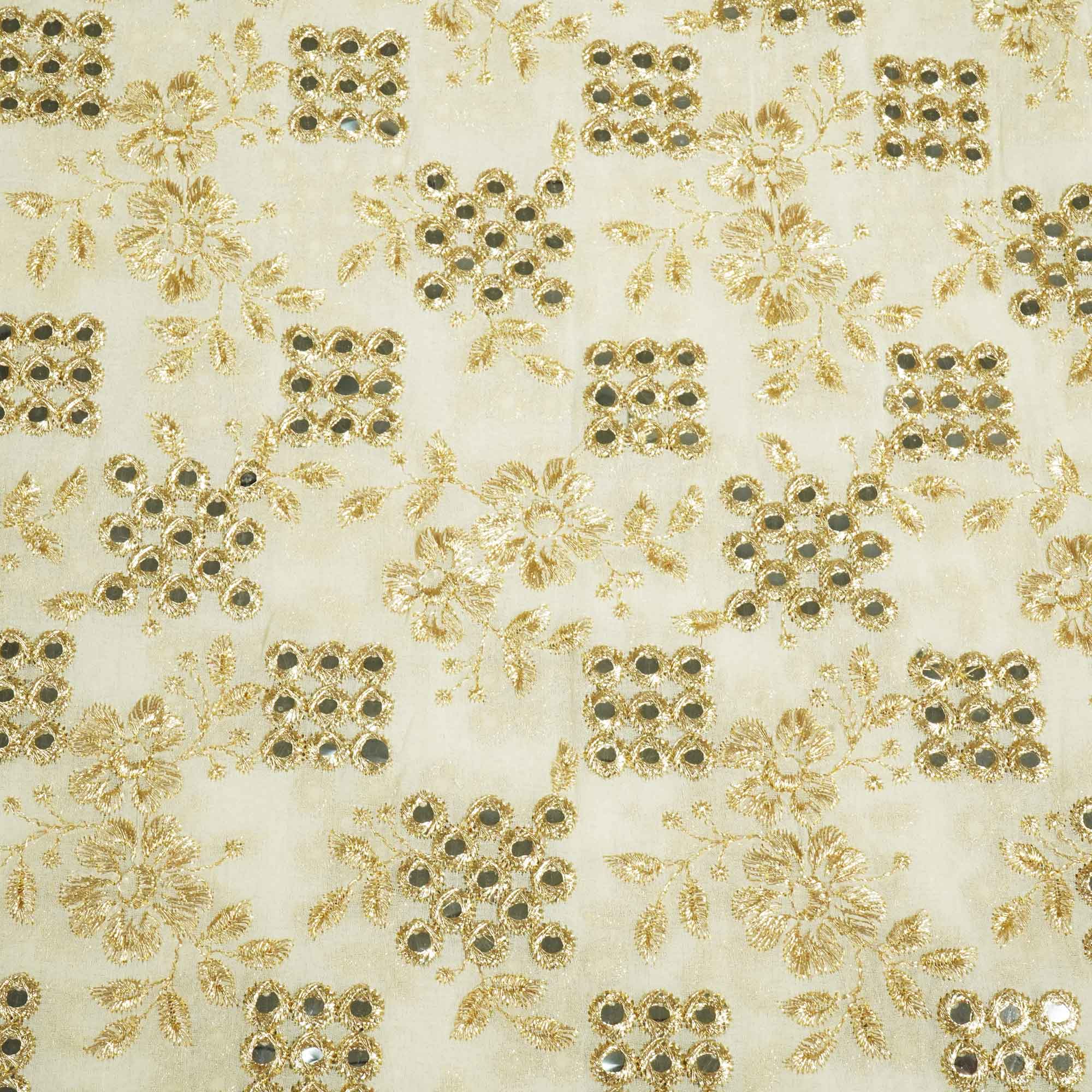 White Mirror & Zari Embroidery Dyeable Georgette Fabric 440 AF-19696  