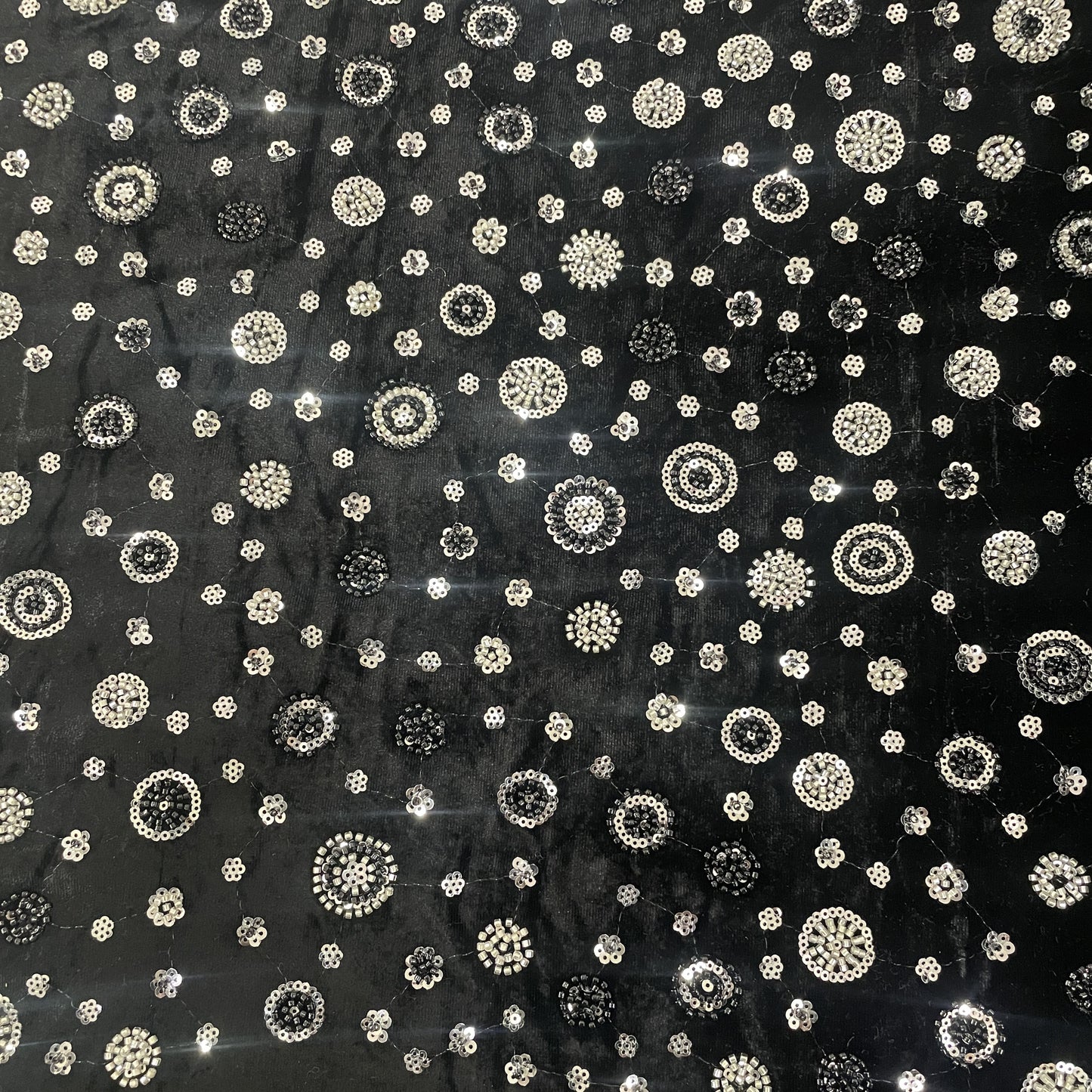Black Cutdana Sequins Embroidery Valvet Fabric 19704