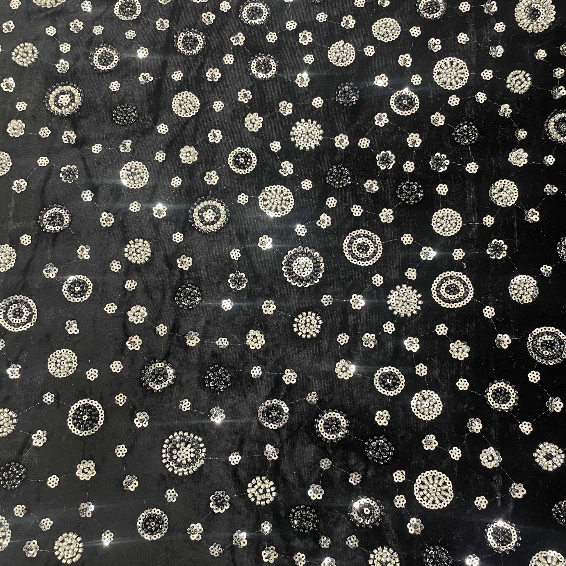 Black Cutdana Sequins Embroidery Valvet Fabric 19704