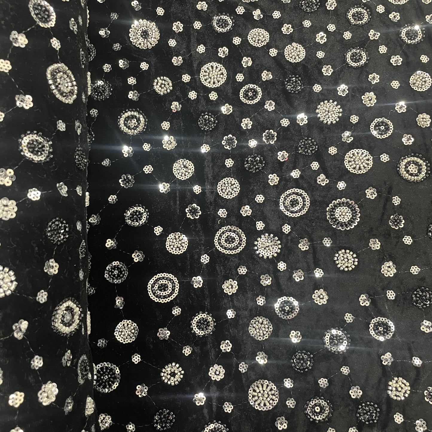 Black Cutdana Sequins Embroidery Valvet Fabric 19704