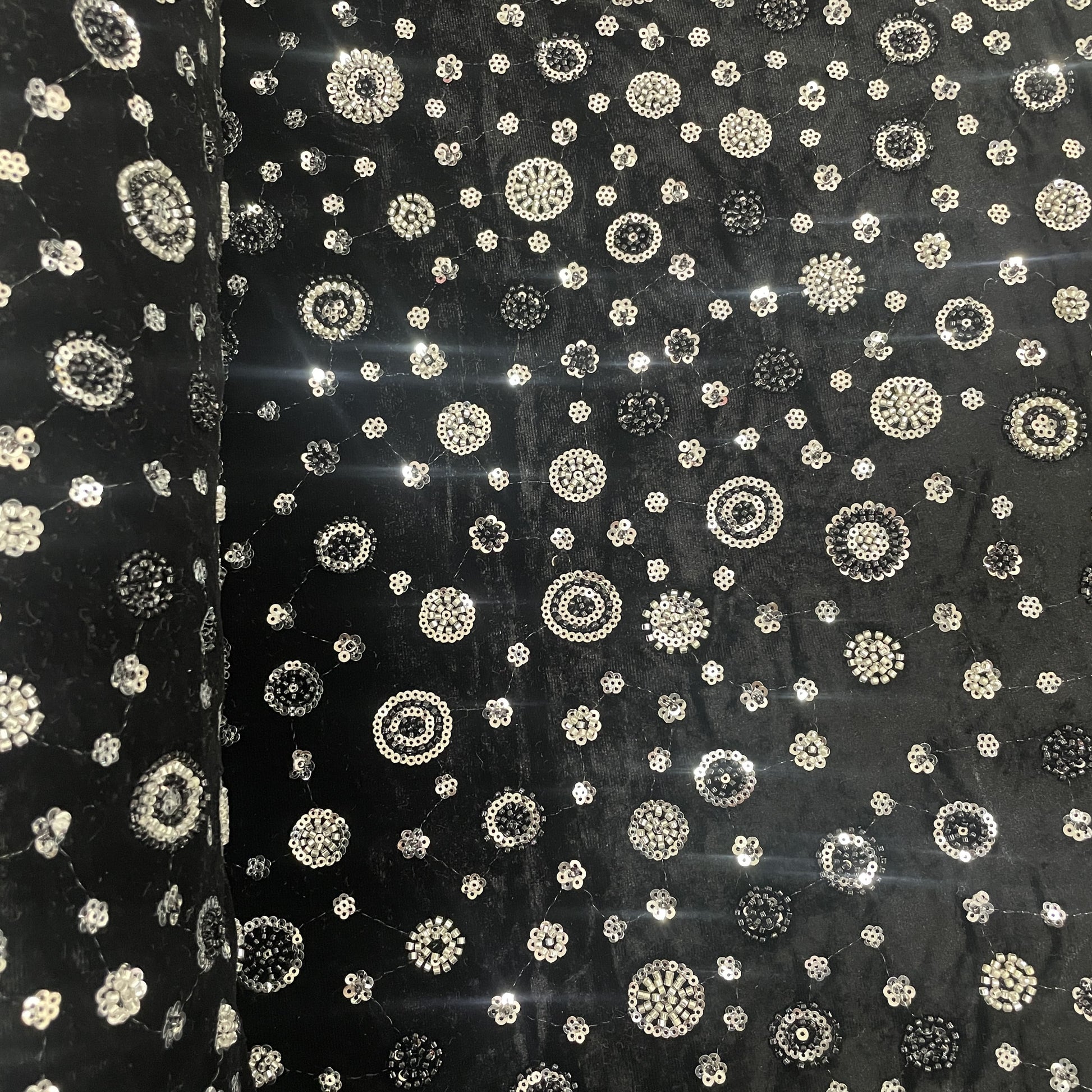 Black Cutdana Sequins Embroidery Valvet Fabric 19704