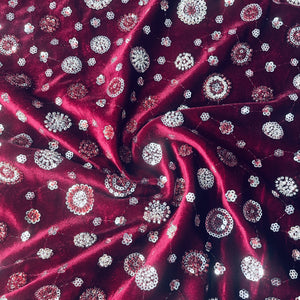 Maroon Cutdana Sequins Embroidery Valvet Fabric 19706