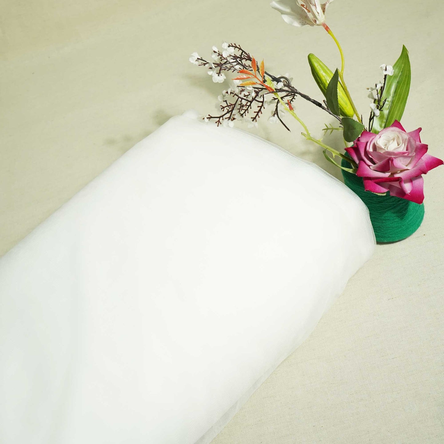 White Solid Mono Net Dyeable Fabric 1416 MN-19743