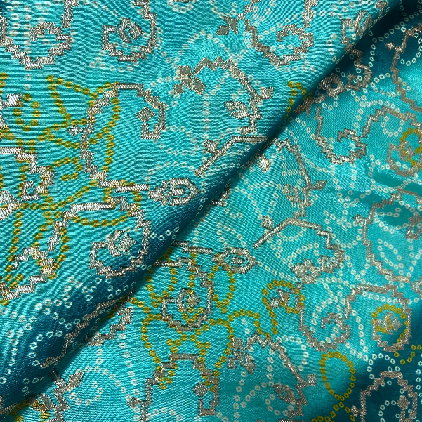 Sky Blue Bandhani Print Dola Silk Fabric