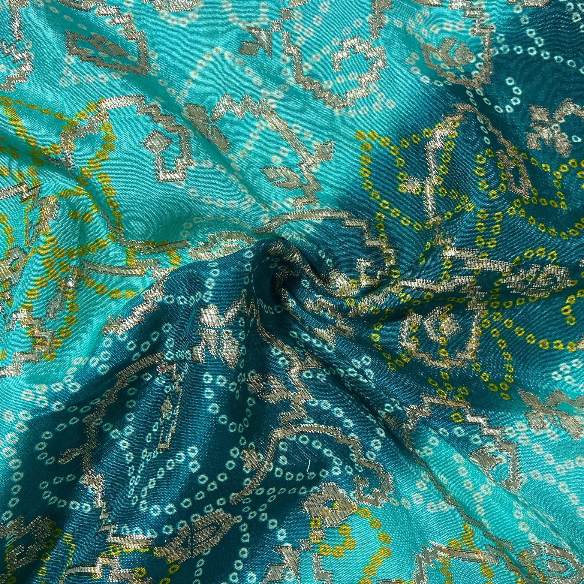 Sky Blue Bandhani Print Dola Silk Fabric