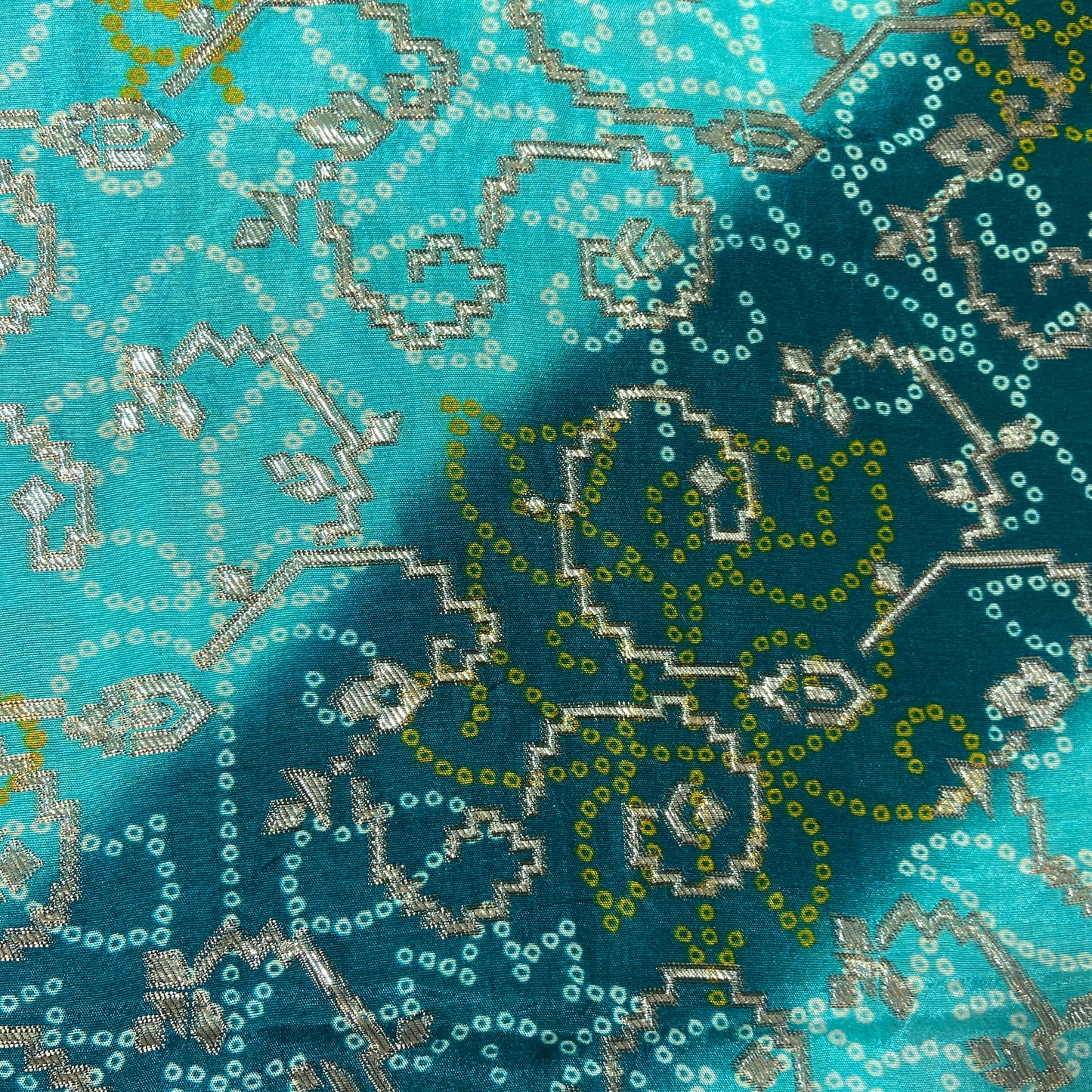 Sky Blue Bandhani Print Dola Silk Fabric