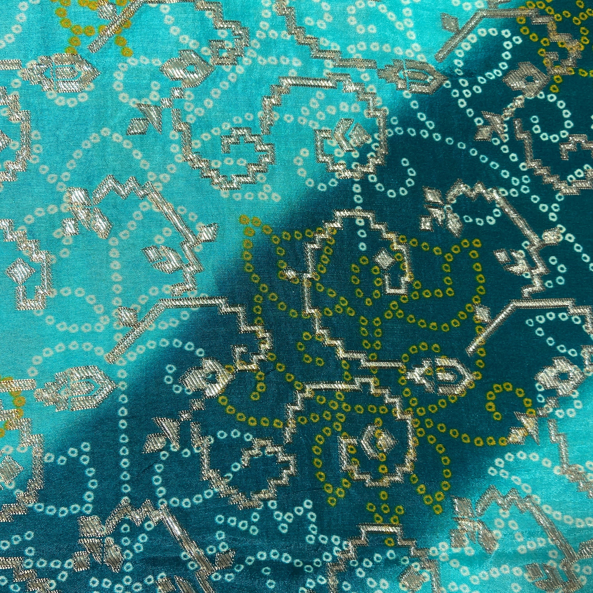 Sky Blue Bandhani Print Dola Silk Fabric
