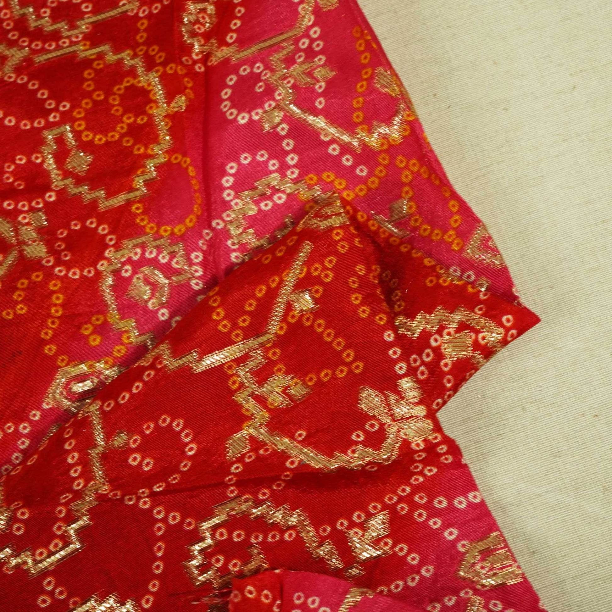 Pink and Red Bandhani Print Dola Silk Fabric 2078 KT-19764