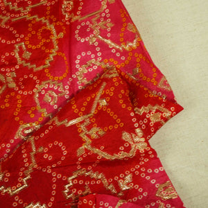 Pink and Red Bandhani Print Dola Silk Fabric 2078 KT-19764