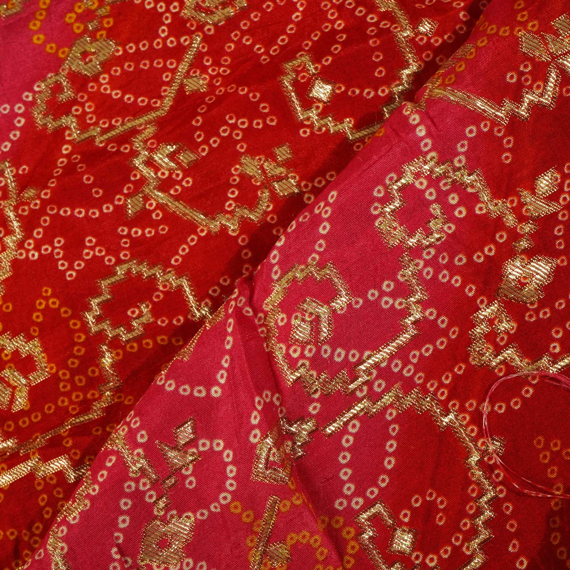 Pink and Red Bandhani Print Dola Silk Fabric 2078 KT-19764