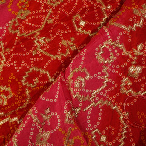 Pink and Red Bandhani Print Dola Silk Fabric 2078 KT-19764