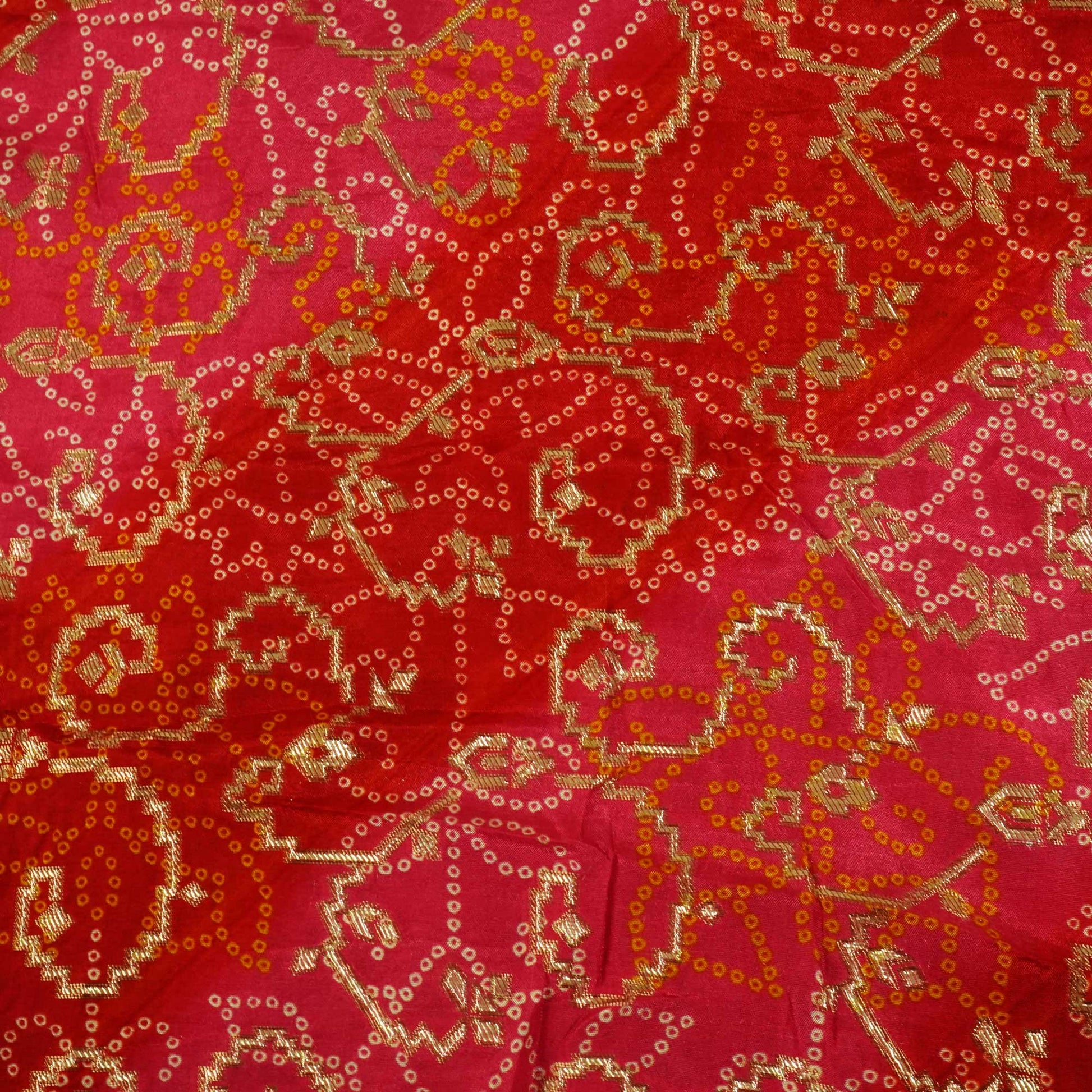 Pink and Red Bandhani Print Dola Silk Fabric 2078 KT-19764