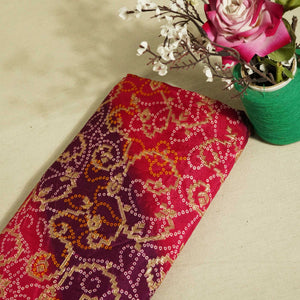 Purple and Pink Bandhani Print Dola Silk Fabric 2078 KT-19767
