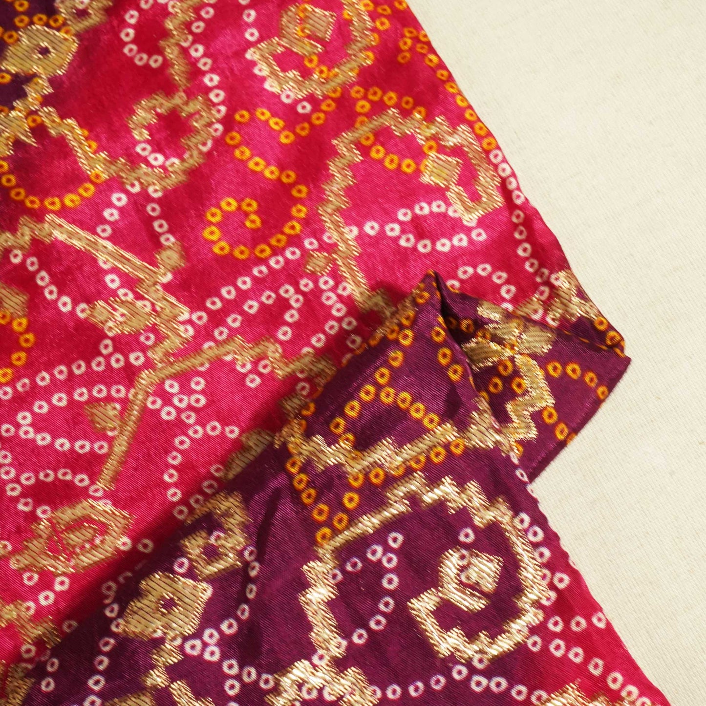 Purple and Pink Bandhani Print Dola Silk Fabric 2078 KT-19767