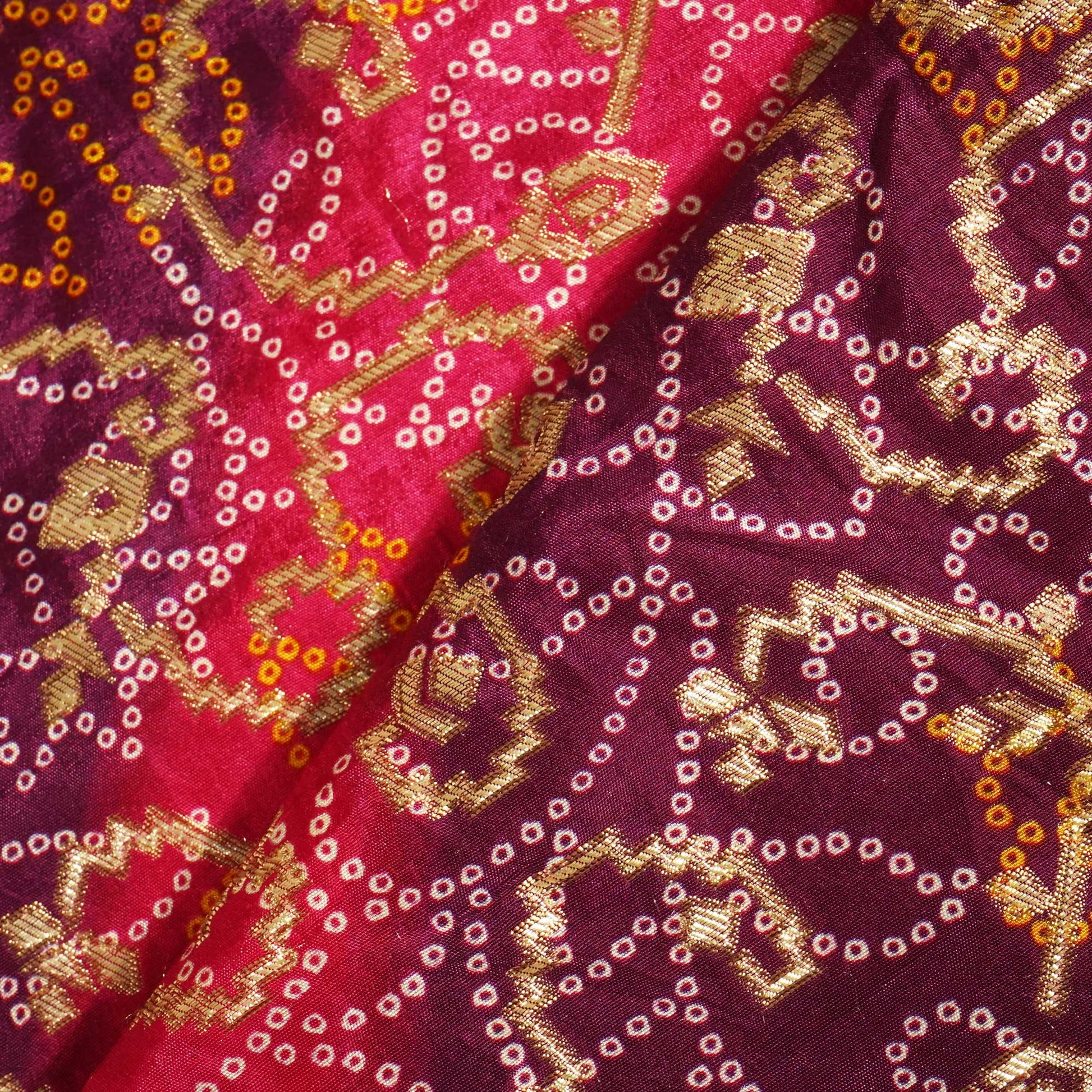 Purple and Pink Bandhani Print Dola Silk Fabric 2078 KT-19767