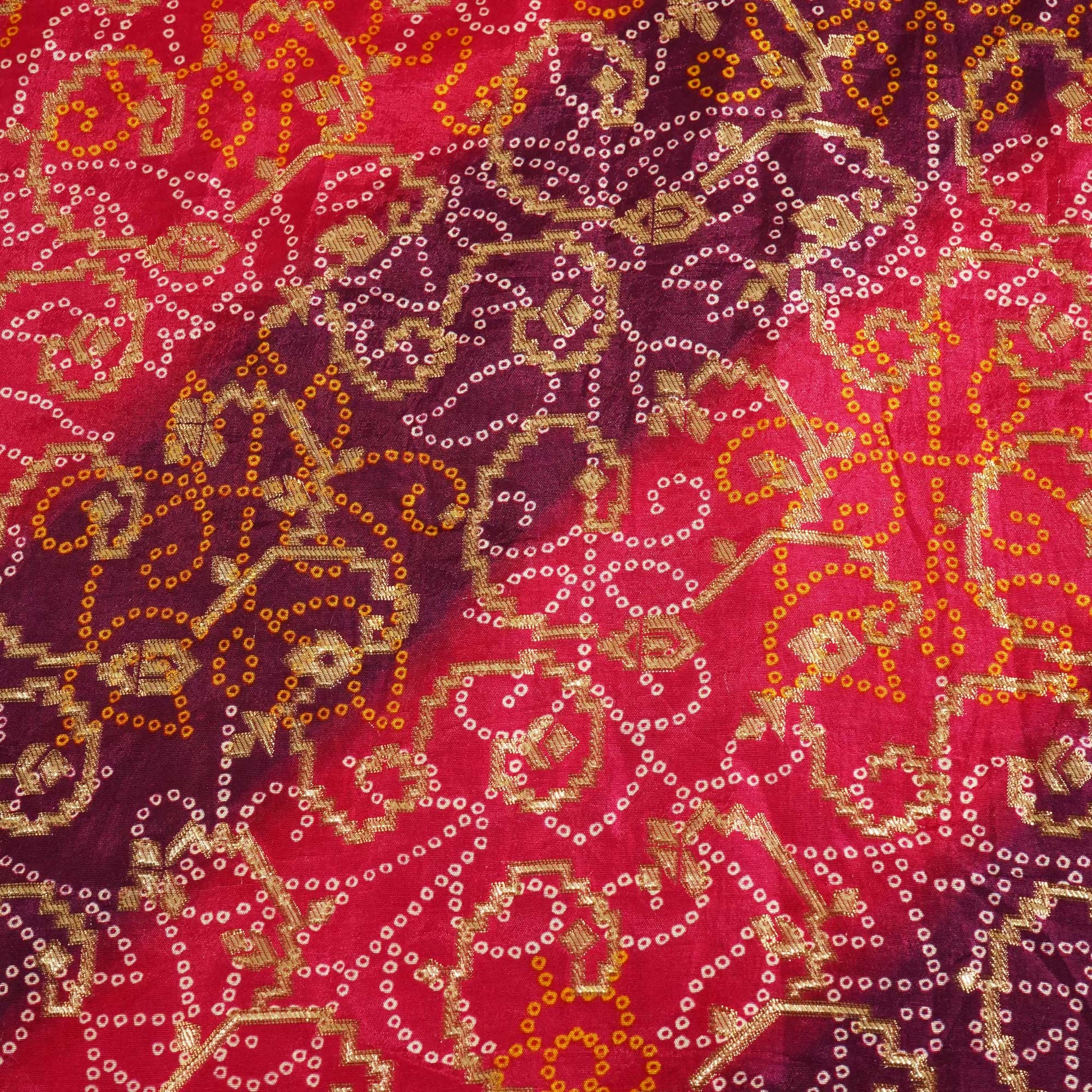 Purple and Pink Bandhani Print Dola Silk Fabric 2078 KT-19767