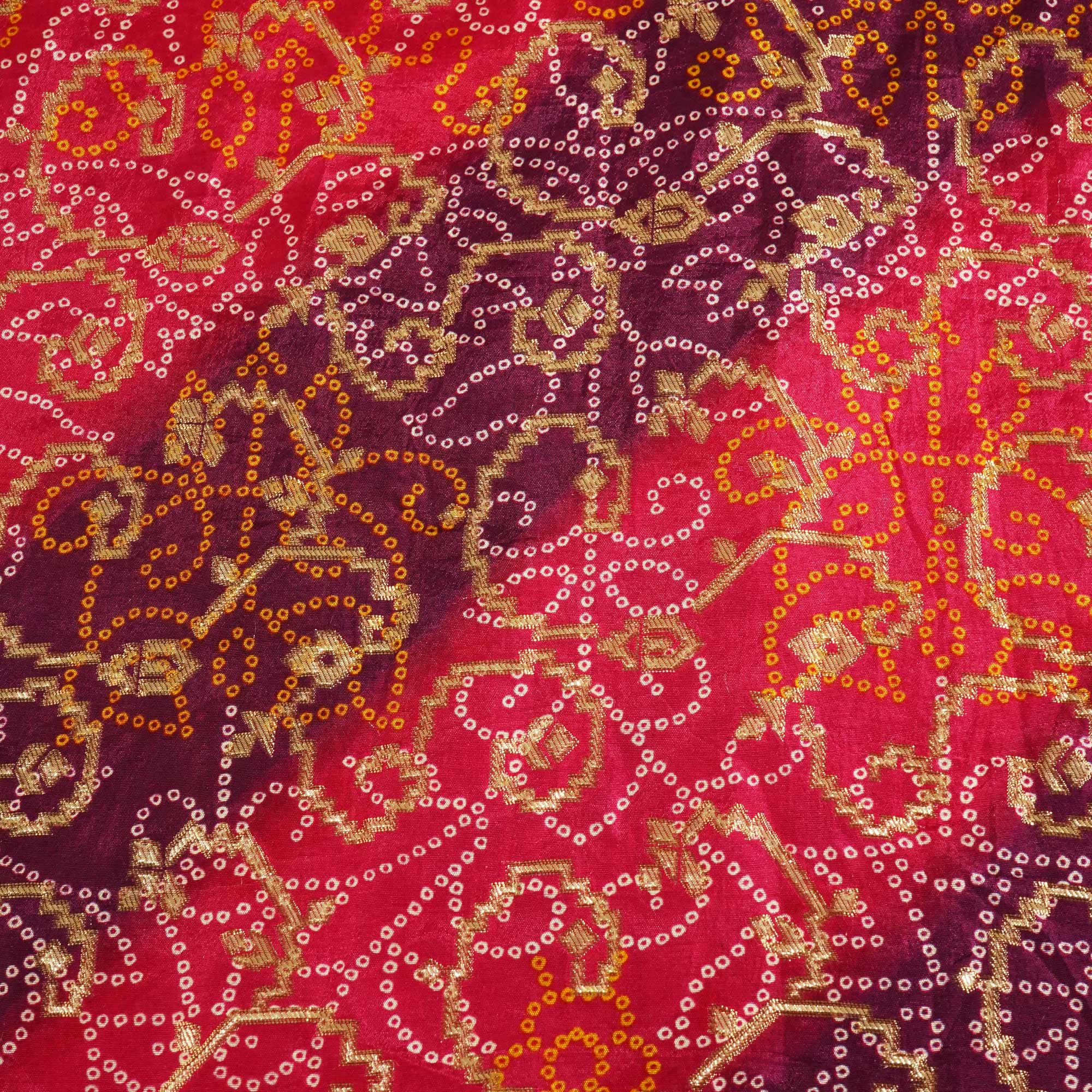 Purple and Pink Bandhani Print Dola Silk Fabric 2078 KT-19767