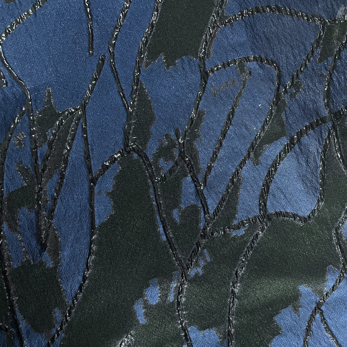Navy Blue Floral Print Organza Tissue Fabric 19769
