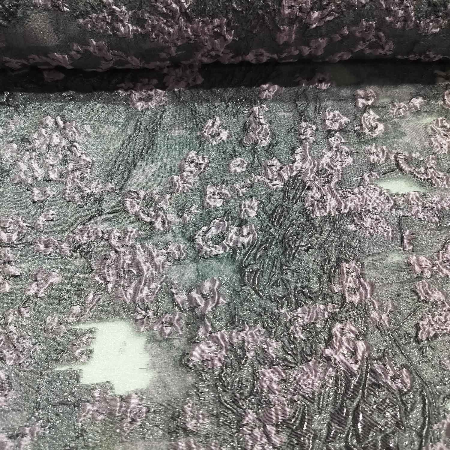 Lavender Floral Print Embosed Organza Tissue Fabric LF-19771
