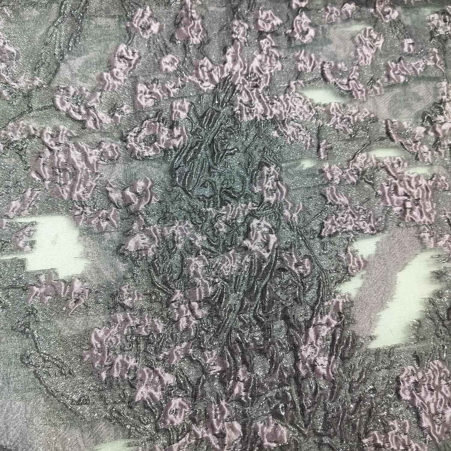 Lavender Floral Print Embosed Organza Tissue Fabric LF-19771