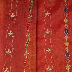 Orange Thread Embroidery Viscose Zari Tissue Fabric 19895