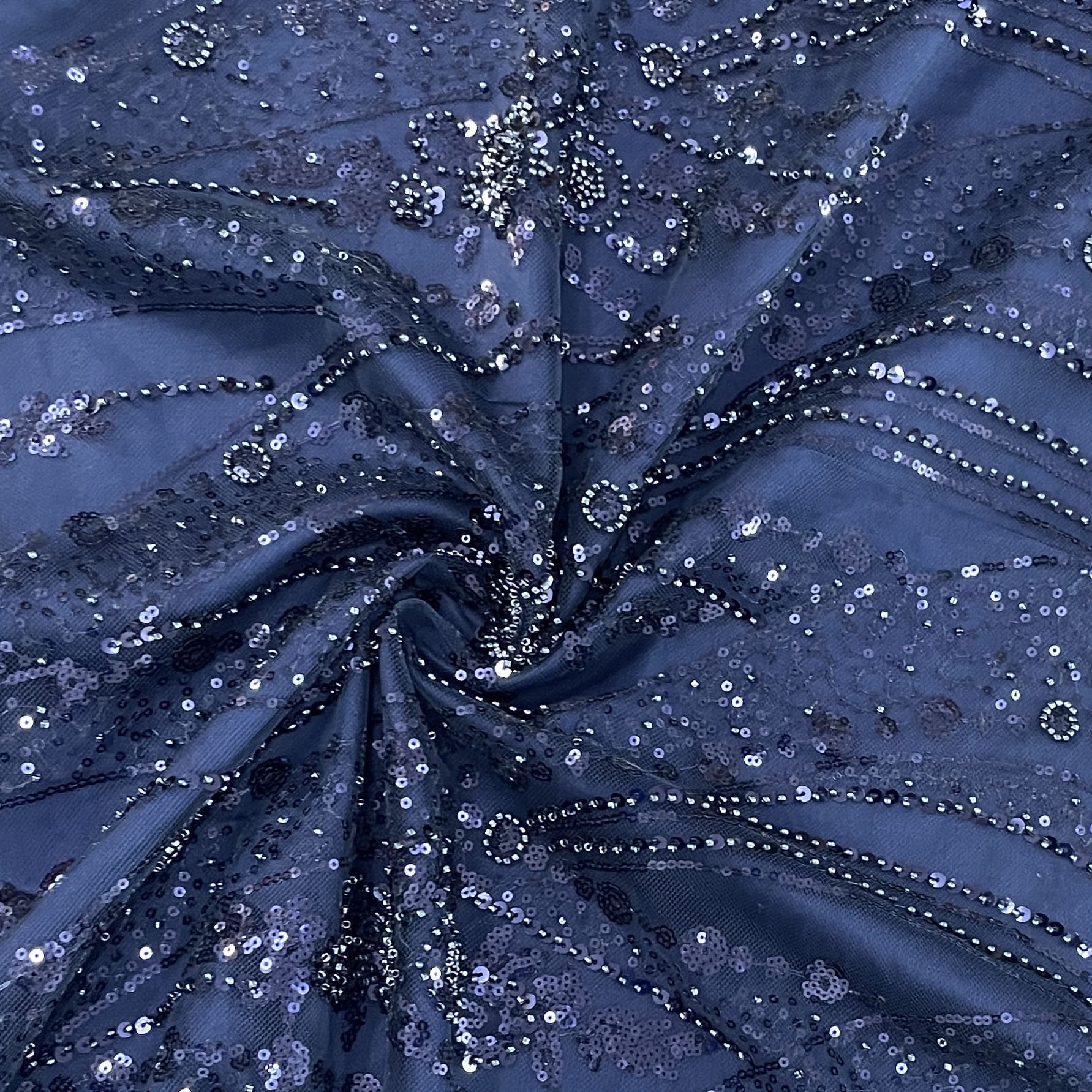 Buy Navy Blue Cutdana Sequins Embroidery Net Fabric 19899 Online