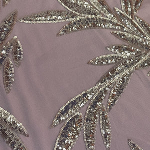 Peach Floral Sequins Embroidery Net Fabric 19902