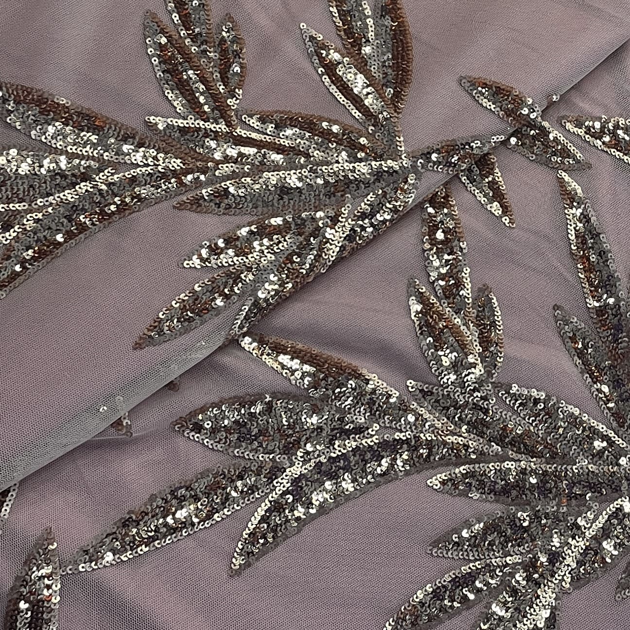 Peach Floral Sequins Embroidery Net Fabric 19902